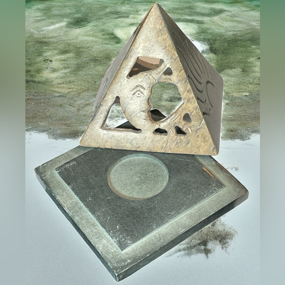 Carved Soapstone Pyramid Incense Holder